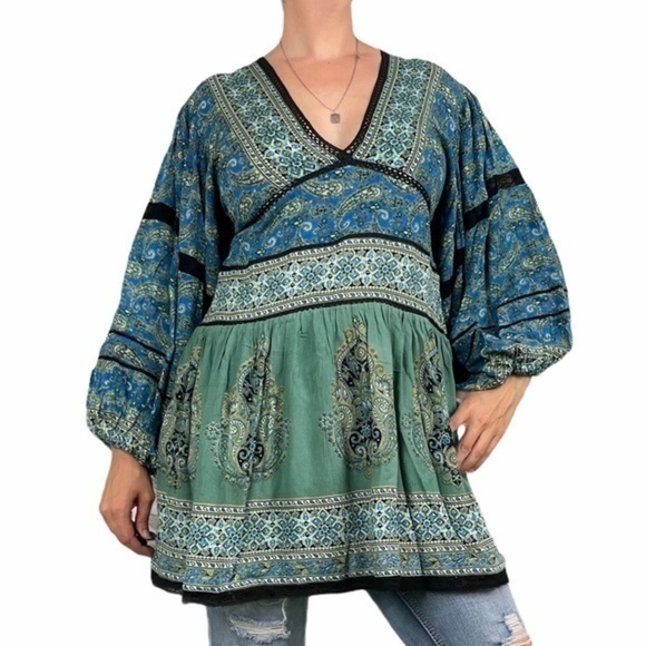 FREE PEOPLE Blue Scarf-Print Luna Tunic XS - Picture 4 of 17